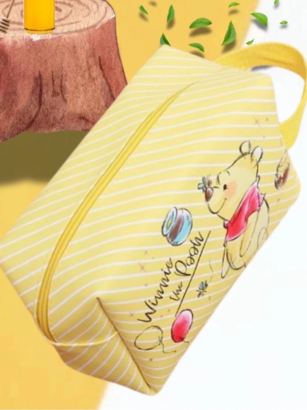 Disney Winnie the Pooh Yellow Striped make up pouch universal carry bag